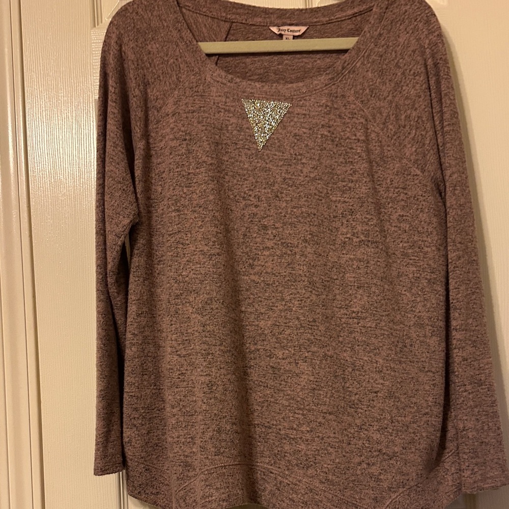 Juicy Couture Heathered Mauve Long Sleeve Top with Glitter Triangle